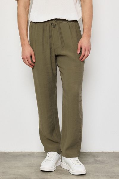 MADZEYMODA Ανδρικό φαρδύ παντελόνι Premium με ελαστική μέση υφαντό χακί LS-23095