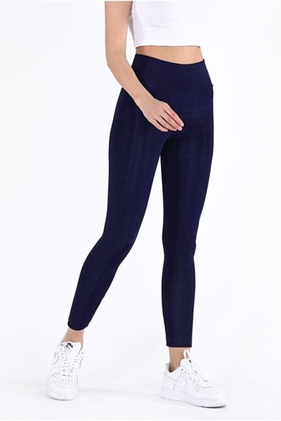 Momslab Pantaloni de damă bleumarin cu talie înaltă, utilizare zilnică și sportivă, nu prezintă lenjerie intimă, jambiere disco strălucitoare