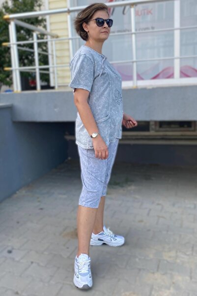 Mia Butik بدلة كابري روز رمادية مقاس كبير