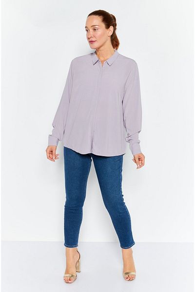Tchibo Women Spread Collar Long Sleeves Plain Shirt, Purple
