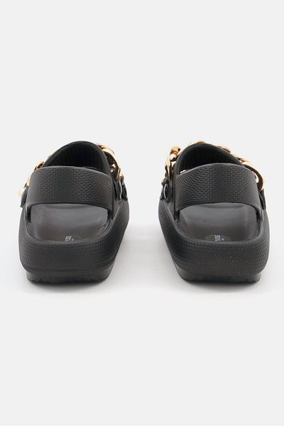 Kenneth Cole Women Medium Slingback With Chain Sandals, Black/Gold