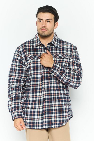 Rainforest Men Regular Fit Checkered Long Sleeve Jacket Shirt, Navy