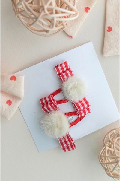 chipiques 2-Piece Red Pompom Plaid Snap Buckle