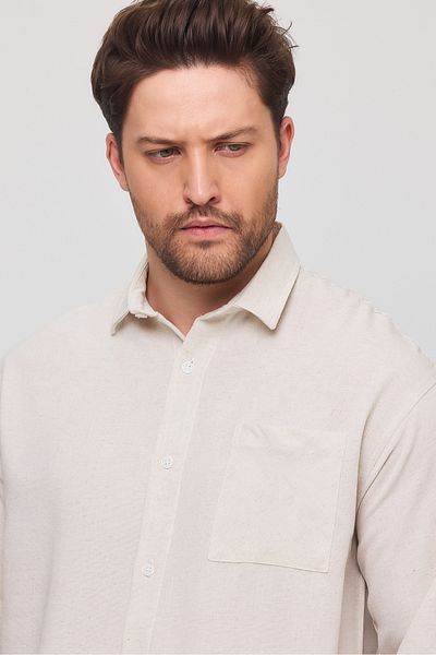 cotside Oversize Polo Neck Linen Blended Long Sleeve Pocket Shirt
