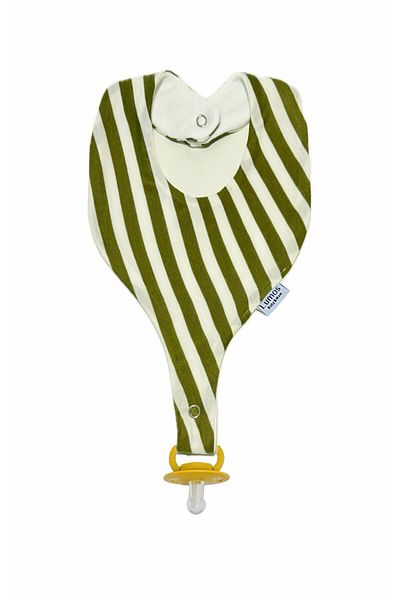 Lumos Trade Khaki Green Striped Organic Fabric Pacifier Strap - 100% Cotton Baby Bib
