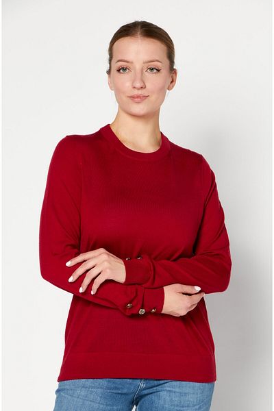 Michael Kors Women Crew Neck Long Sleeve Knitted Sweater, Dark Red
