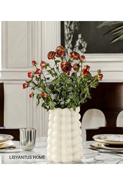 LİSYANTUS HOME Baloncuklu Vazo Beyaz Parlak 18 cm Çiçeklik Vazo Bubble Vazo