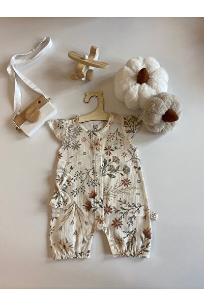 ZeeyBabyCollection %100 Pamuklu müslin kız bebek bandanalı tulum