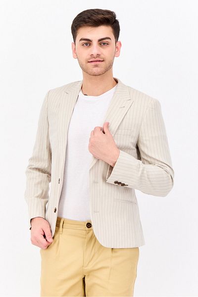 Asos Design Men Slim Fit Stripped Semi-Formal Suit Jacket, Beige