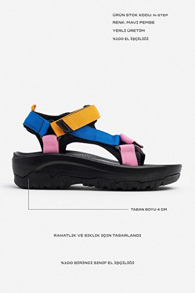 NİŞANTAŞI SHOES N-Step Orange Blue Pink Velcro Thick Sole Women's Sandals
