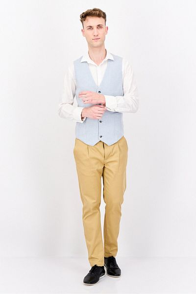 Asos Design Men Skinny Fit Textured Waist Coat, Light Blue