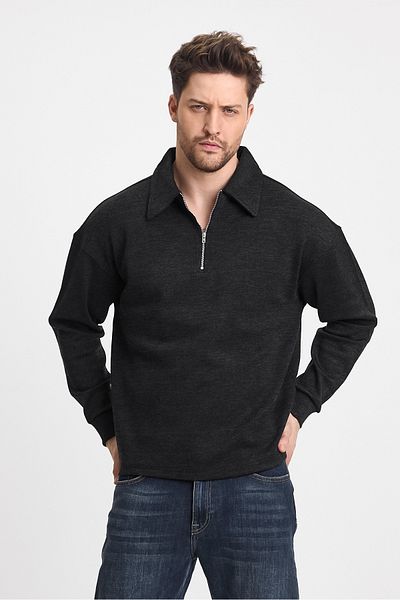 cotside Pique Fabric Men's Polo Neck Oversize Half Zipper Sweatshirt