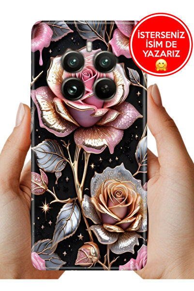 realme 12 Pro (RMX3842) Kılıf Lüks Desenli Silikon Cover Case Gold Gül