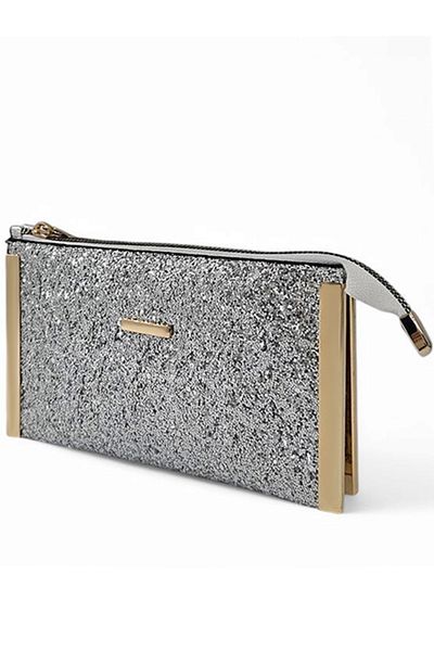 Evident Silver Stone Patterned Small Portfolio & Women's Handbag (19 X 11)