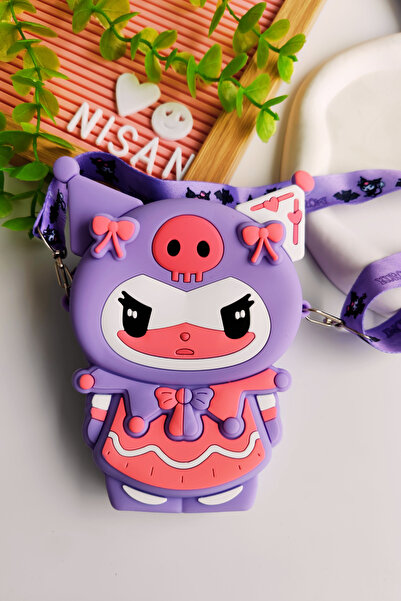 Nisankids Kız Çocuk  Kuromi Figürlü Mini Silikon Çanta Omuz Askılı  ( Ayarlanabilir İp Askılı)