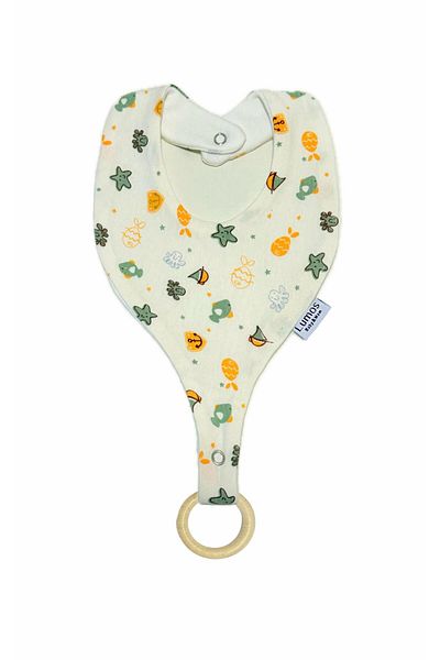 Lumos Trade Pacifier Holder Bib - Sea Themed 100% Cotton Organic Fabric Pacifier Strap