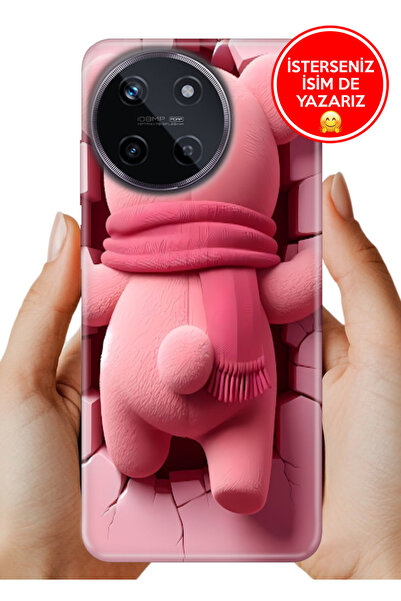realme 11 4G Kılıf Desenli Rubber Kamera Korumalı Silikon Pink-Bear