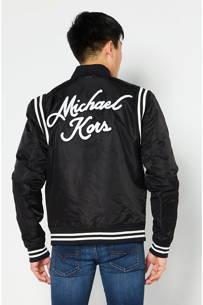 Michael Kors Men Brand Logo Long Sleeve Varsity Jacket, Black