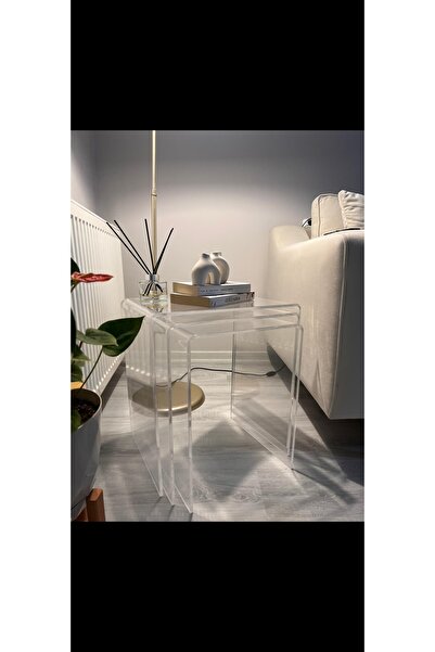 Home Şeffaf pleksi sade 3 lü zigon sehpa