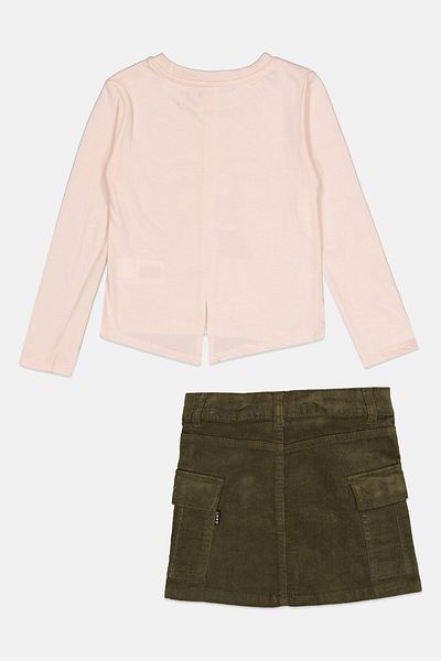 Dkny Toddlers Girl 2 Piece Graphic Print Top And Skirts Set, Peach