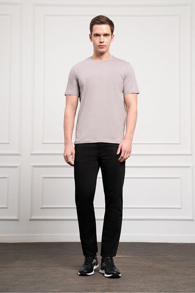 Morven Pánské SVĚTLE ŠEDÉ bavlněné tričko Basic Crew Neck Dynamic Fit