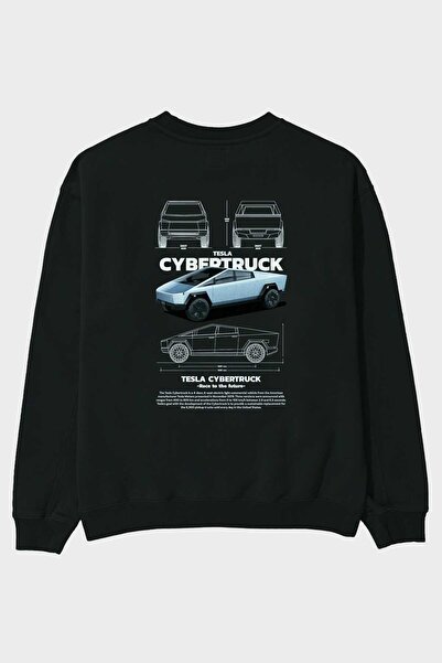 Ankhises TESLA CYBERTRUCK Leđa Štampano Crna Oversize kroj Dukserica Muškarci...