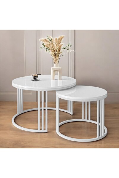 EDMONDA EV AKSESUAR BELLA 2 Lİ ORTA SEHPA BEYAZ METAL ORTA SEHPA 003