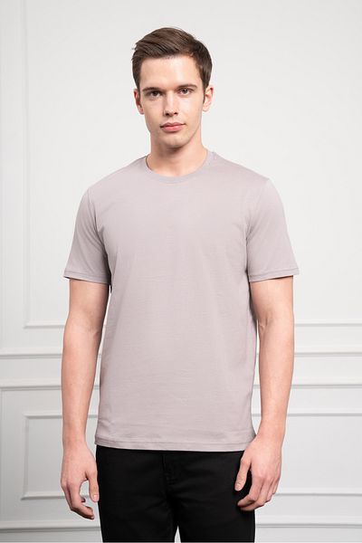 Morven Pánské SVĚTLE ŠEDÉ bavlněné tričko Basic Crew Neck Dynamic Fit
