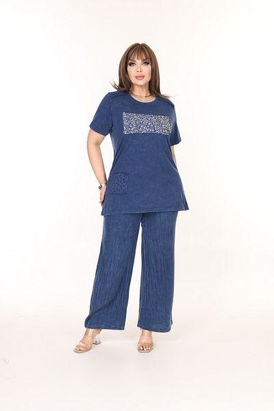 özle fashion Text Printed Stone Detailed Large Size Suit