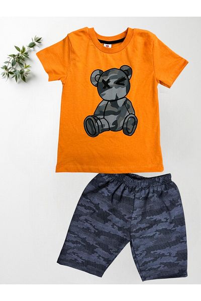patriko tekstil Boy's Bear Camouflage Printed Shorts Tshirt Bottom Top Set