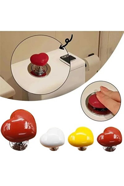 Luxmon Buton de apăsare pentru sifon pentru toaletă, cu adeziv alb, cu design inimă