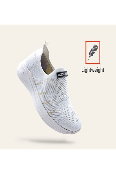 KİNG PAOLO Pantofi sport pentru femei, textil, alb, fără șireturi