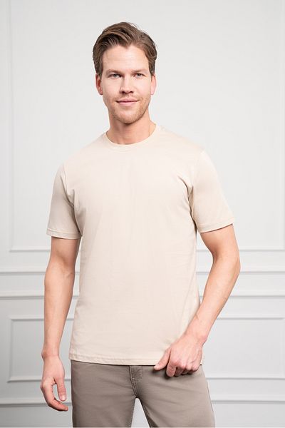 Morven Men's Beige Basic Crew Neck Dynamic Fit Cotton T-Shirt