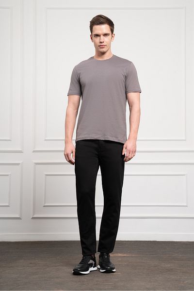 Morven Pánské bavlněné tričko Basic Crew Neck Dynamic Fit v antracitové barvě