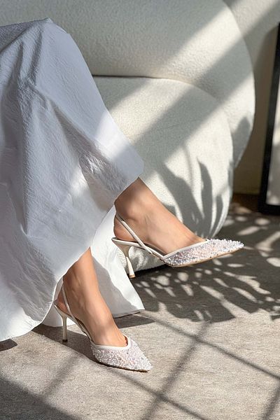 NİŞANTAŞI SHOES Sara Sedef Mesh Bead Detaillierte spitze Zehen-Damenschuhe mit Absatz