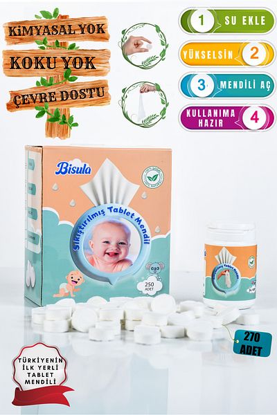 Bisula Compressed Tablet Wipes – Disposable Baby Cleaning Cloth That Opens with Water (250 Pcs)
