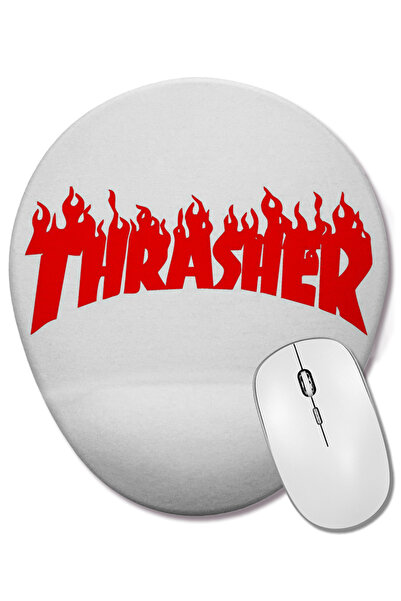 BASKI DÜNYASI Mouse Pad oval cu logo roșu Thrasher cu suport pentru încheietura mâinii