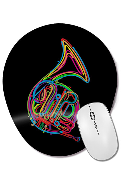 BASKI DÜNYASI French Horn Music 01 Mouse Pad oval cu suport pentru încheietura mâinii