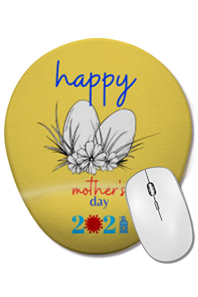 BASKI DÜNYASI Happy Mothers Day 2021 Mouse Pad oval cu suport pentru încheietura mâinii
