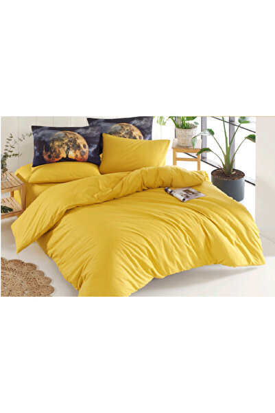 The Fabric Tropic Düz Moon Двосторонній комплект постільної білизни Ranforce для двомісного ліжка