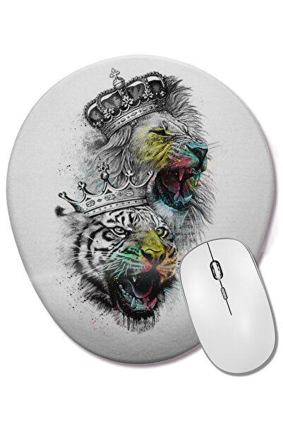 BASKI DÜNYASI Mouse Pad oval King Lion Tiger cu suport pentru încheietura mâinii