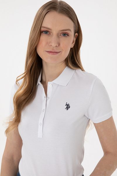 U.S. Polo Assn. Tricou alb de bază cu gât polo pentru femei 50300830 -vr013