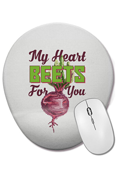 BASKI DÜNYASI My Heart Beets For You Цвекло Pixel Art Bilek Destekli Oval Mou...