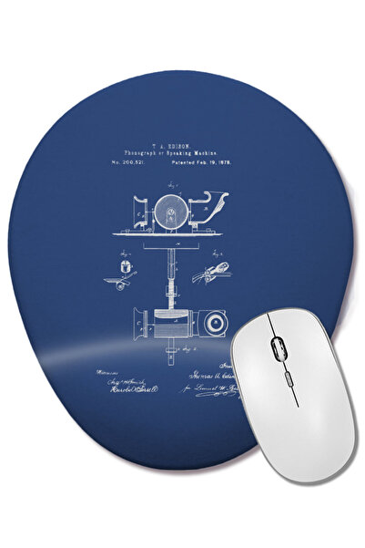 BASKI DÜNYASI Plan de brevet pentru fonograf Thomas Edison Mouse Pad oval cu suport pentru încheietura mâinii