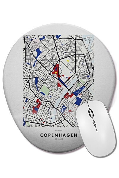 BASKI DÜNYASI Copenhaga Danemarca Map X Piet Mondrian Mouse Pad oval cu supor...