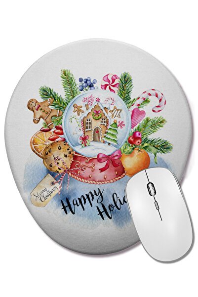 BASKI DÜNYASI Mouse Pad oval pentru Anul Nou 05 cu suport pentru încheietura ...