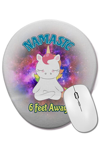 BASKI DÜNYASI Namaste 6 Feet Away Unicorn Овална подложка за мишка с опора за...