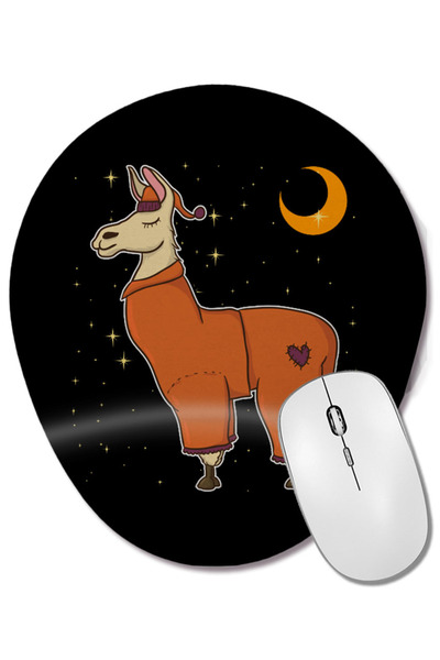 BASKI DÜNYASI Sleepy Llama Bedtime Pajamas Dreaming Stars Moons Mouse Pad ova...
