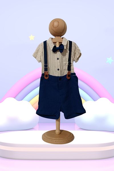 Baby s Breath Flower Baby Boy Stylish Suit with Bow Tie, Shirt, Shorts, Summer Bottom and Top Set Salopet - Baby Boy Outfit