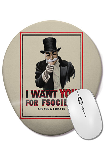 BASKI DÜNYASI Mouse Pad oval cu suport pentru încheietura mâinii Mr Robot I Want You for Fsociety